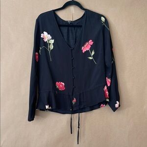 Rails Black Floral Button-Up Blouse